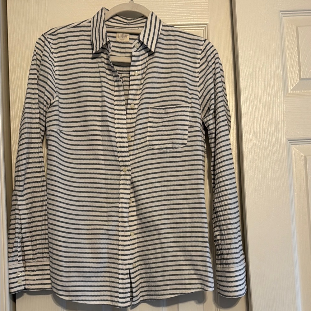 J. Crew Women’s Striped Limen Shirt - White and Denim Blue